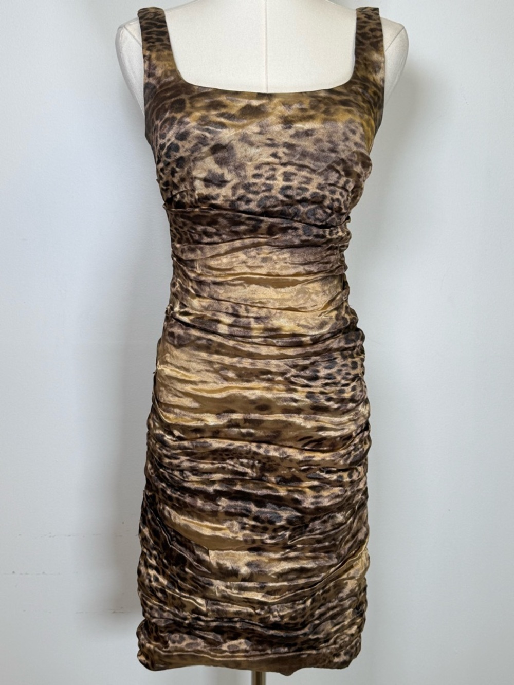 ✨ Nicole Miller Gold Label ✨ | Metallic Animal Print Ruched Dress Womens Size 2P